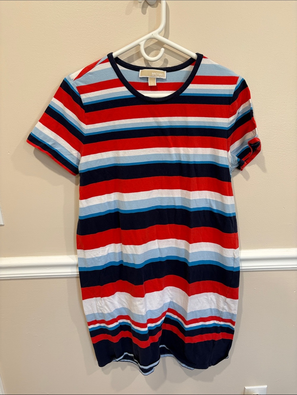 Michael Kors Red, Navy & Light Blue Striped Tee Dress